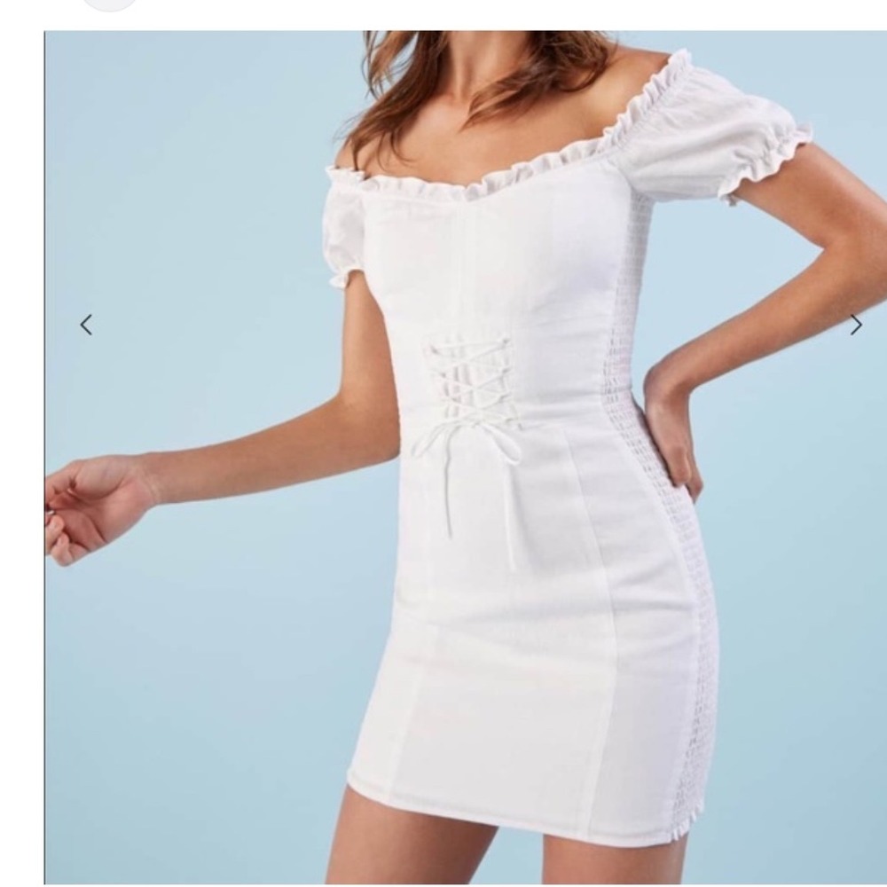 Reformation Miami White Linen Lace Up Corset Mini Dress Smocked Size 10